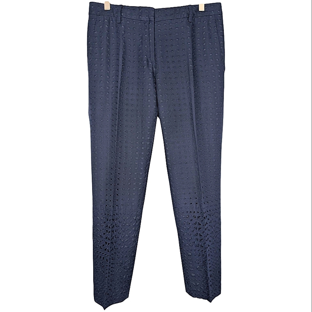 Ann Taylor Eyelet Floral Polka Dot Pleated Front Pants Navy Blue Size 2